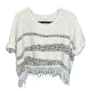 Anthropologie Moth Fringe Trim Poncho Size: S